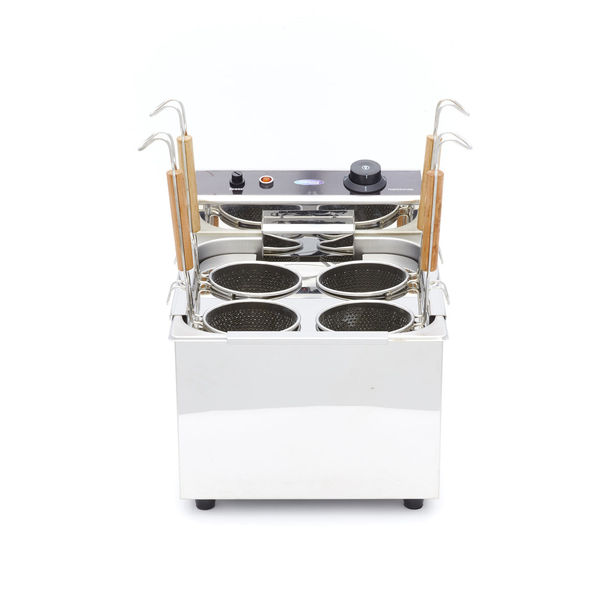 Cuiseur à pâtes Maxima, 4x2L avec 4 paniers, idéal pour préparer différentes pâtes simultanément.