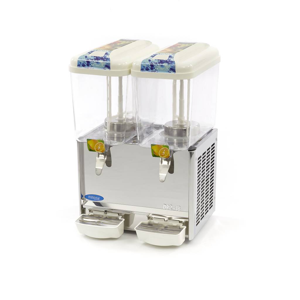 Distributeur de boissons électrique MAXIMA, 2 x 18 L avec mécanisme d'agitation, idéal pour servir des boissons fraîches.