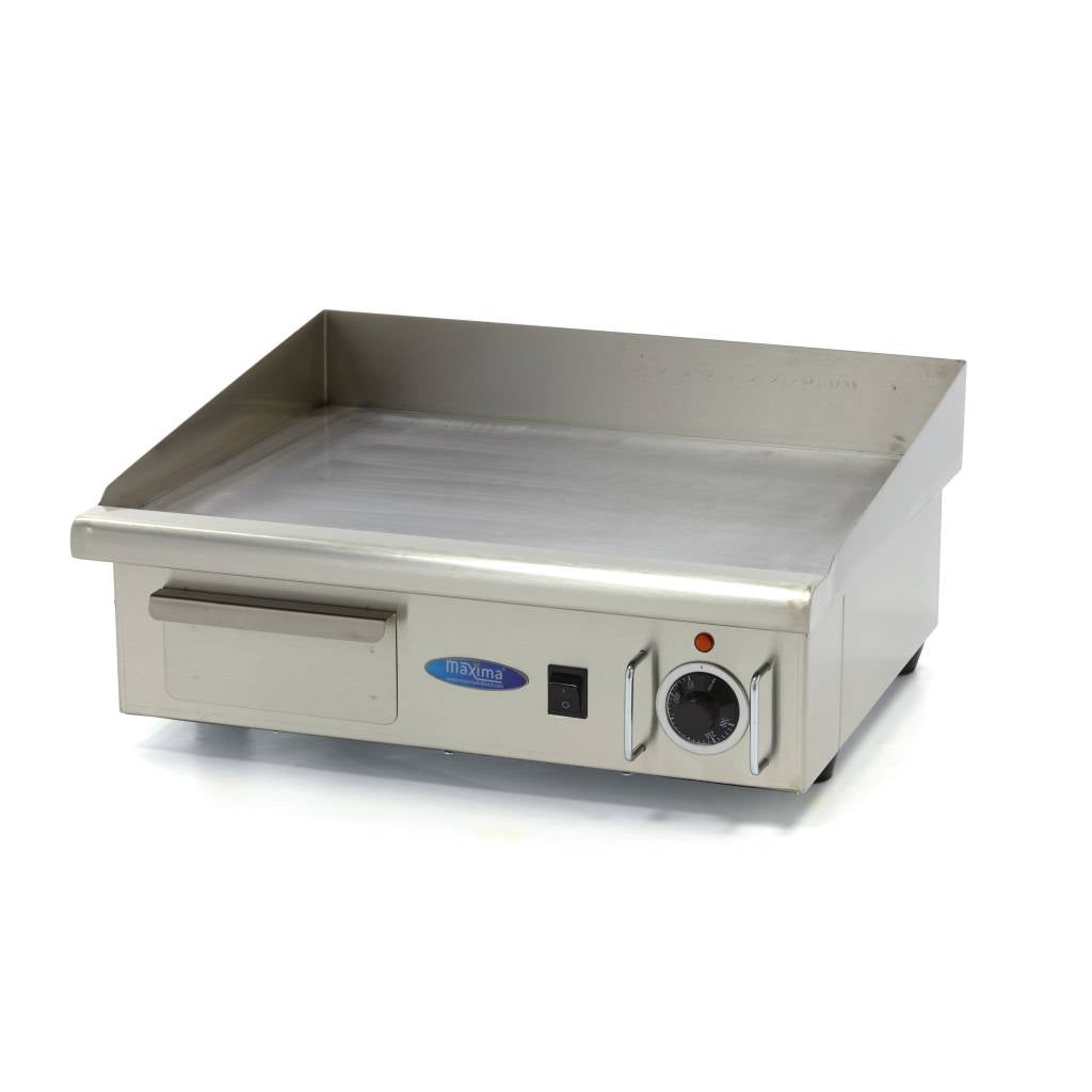 Plaque de gril lisse Maxima de 55 cm avec plateau d'égouttement pour plancha professionnelle et grill lisse.