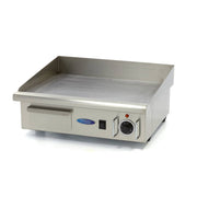 Plaque de gril lisse MAXIMA de 55 cm avec plateau d'égouttement pour cuisson uniforme et facilité de nettoyage.