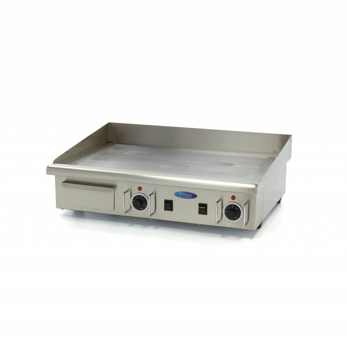 Plaque de gril lisse professionnelle Maxima, 73 cm, avec plateau d'égouttement, alimentation 400V, idéale pour la cuisine.