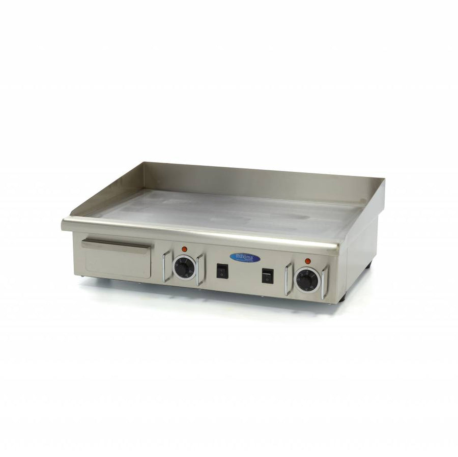 Plaque de gril lisse professionnelle Maxima, 73 cm, avec plateau d'égouttement, alimentation 400V, idéale pour la cuisine.