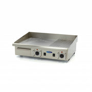 Plaque de gril MAXIMA demi-rainurée de 73 cm avec plateau d'égouttement, électrique 400V, utilisée pour la cuisson professionnelle.