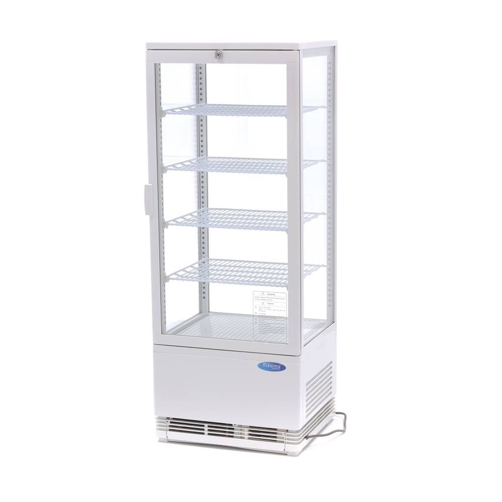 Vitrine réfrigérée blanche MAXIMA de 98 L avec porte en verre, dimensions 43 cm, pour la conservation des aliments.