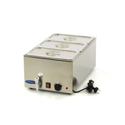 Bain Marie électrique MAXIMA avec robinet et set de 3 récipients 1/3 GN pour maintenir les aliments chauds.