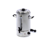 Distributeur d'eau chaude MAXIMA de 10 L, en plastique blanc avec robinet, pour service de boissons chaudes.