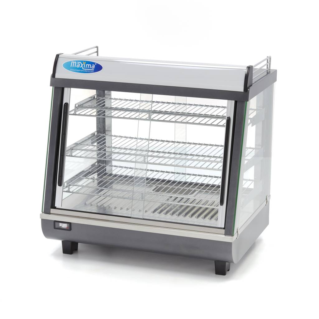 Vitrine chaude MAXIMA de 96 L avec 3 étagères, largeur 67,5 cm, adaptée pour la présentation de produits chauds.