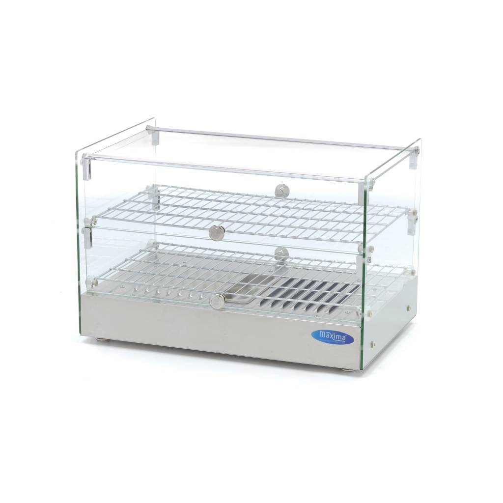 Vitrine chaude MAXIMA de 50 L avec 2 étagères, largeur 55 cm, idéale pour garder les aliments chauds.