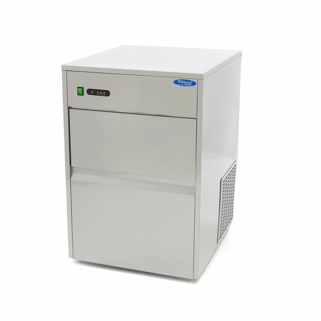 Machine à glaçons Maxima, capacité 28 kg/jour, glaçons creux, refroidissement par air, appareil professionnel pour boissons.