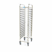 Chariot à plateaux MAXIMA pour 16 plateaux GN 1/1, structure en métal robuste avec roulettes pivotantes.