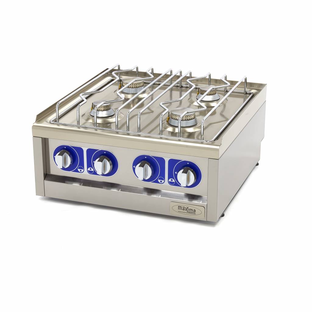 Commercial quality cooker - 4 burners - double unit - 60 cm deep - gas