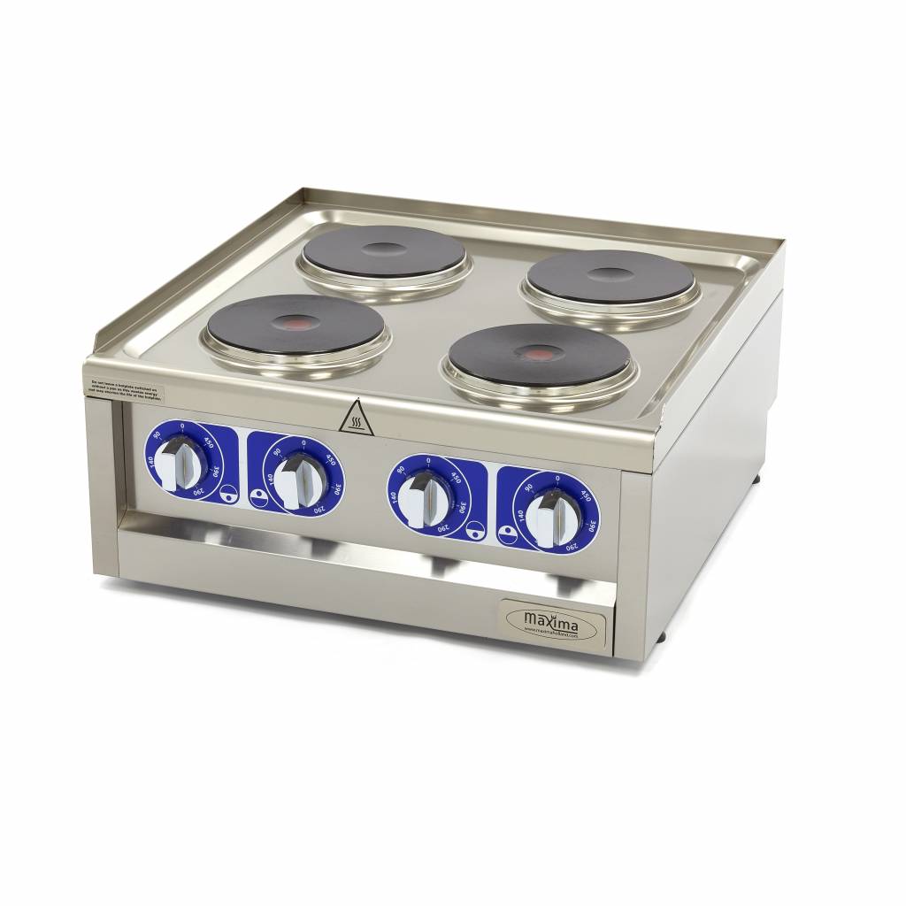 Cuiseur commercial Maxima, ligne de cuisson 600 avec 4 brûleurs, unité double, profondeur 60 cm, alimentation 400V, image d'un appareil professionnel