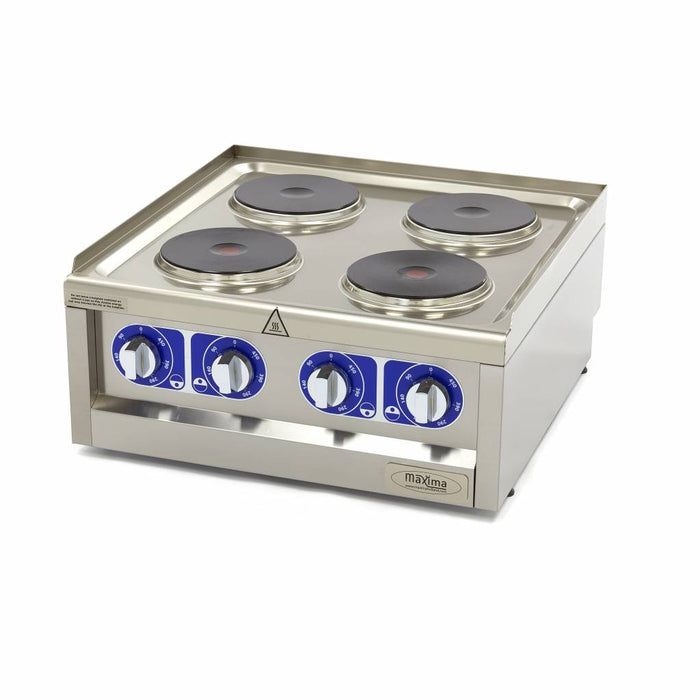 Cuiseur commercial Maxima, ligne de cuisson 600 avec 4 brûleurs, unité double, profondeur 60 cm, alimentation 400V, image d'un appareil professionnel