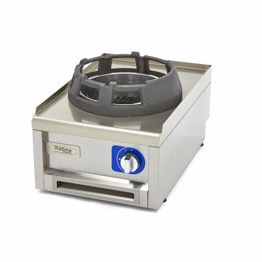 Cuiseur wok Maxima Ligne de cuisson 600, diamètre 28 cm, anneau de cuisson, profondeur 60 cm, gaz, en acier inoxydable.