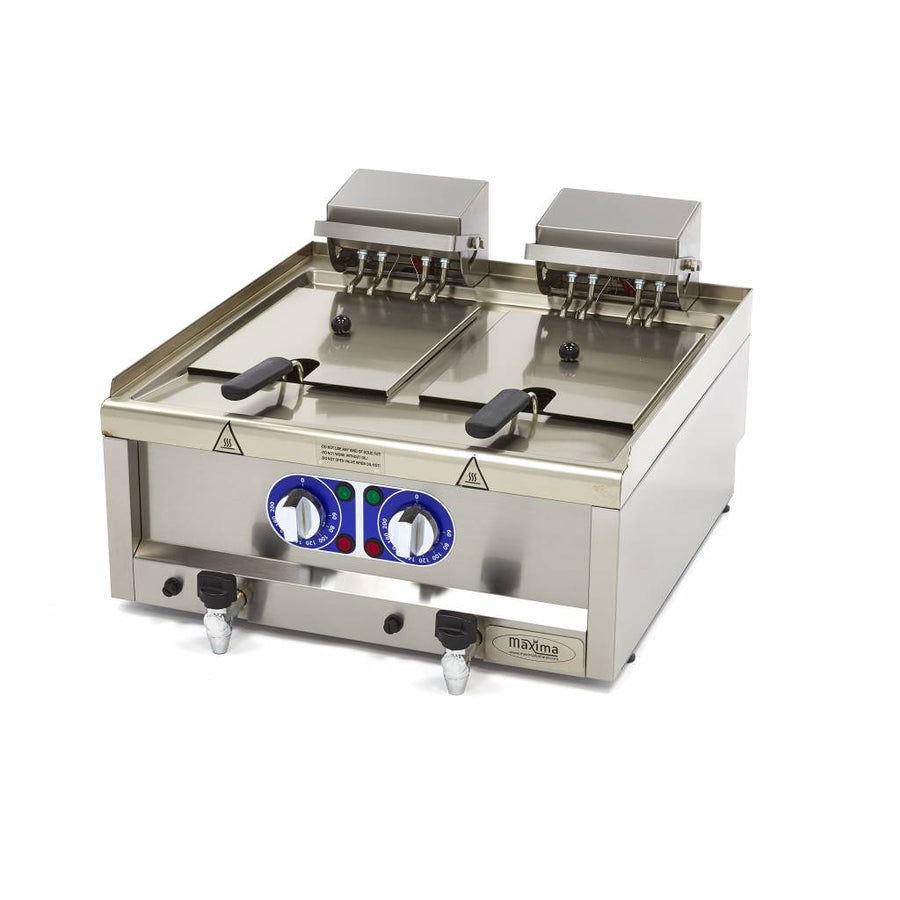 Friteuse Maxima Ligne de cuisson 600, 2 x 10L, 2 paniers, robinet de vidange, puissance 400V, pour cuisine professionnelle