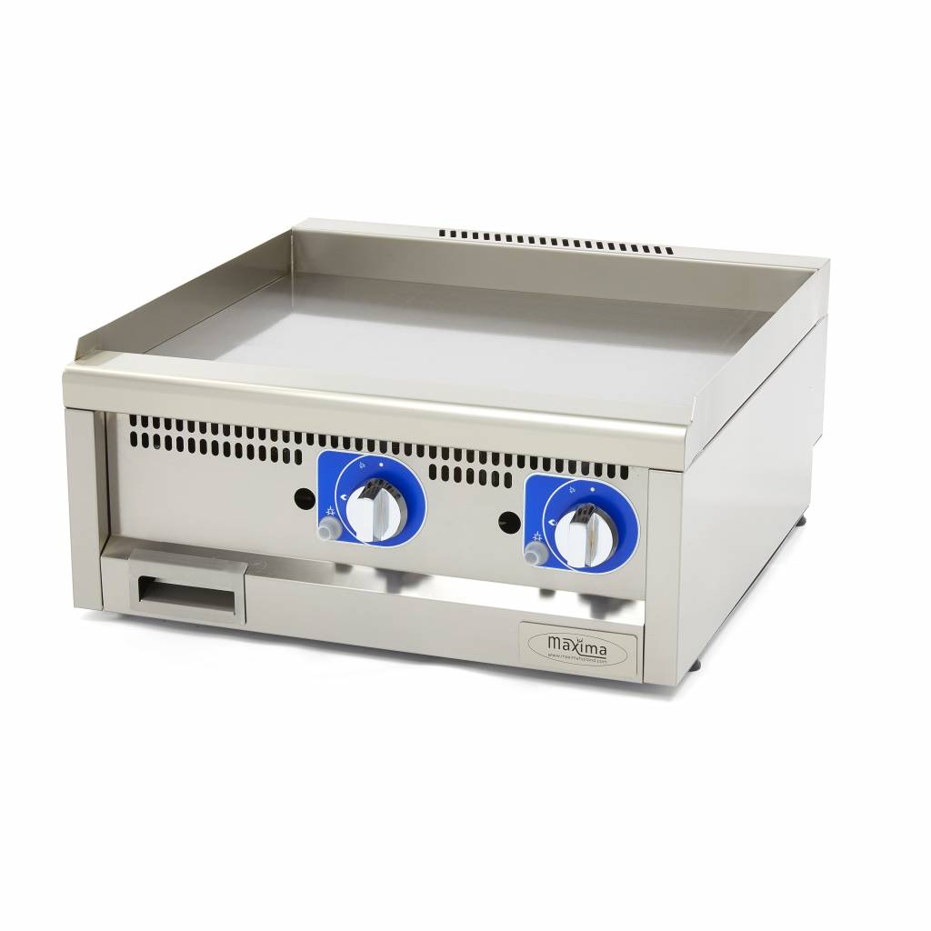 Gril de cuisine commerciale Maxima, unité double, surface lisse en acier inoxydable, profondeur 60 cm, gaz pour cuisson professionnelle