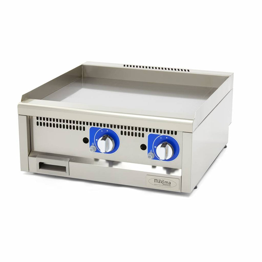 Gril de cuisine commerciale Maxima, unité double, surface lisse en acier inoxydable, profondeur 60 cm, gaz pour cuisson professionnelle