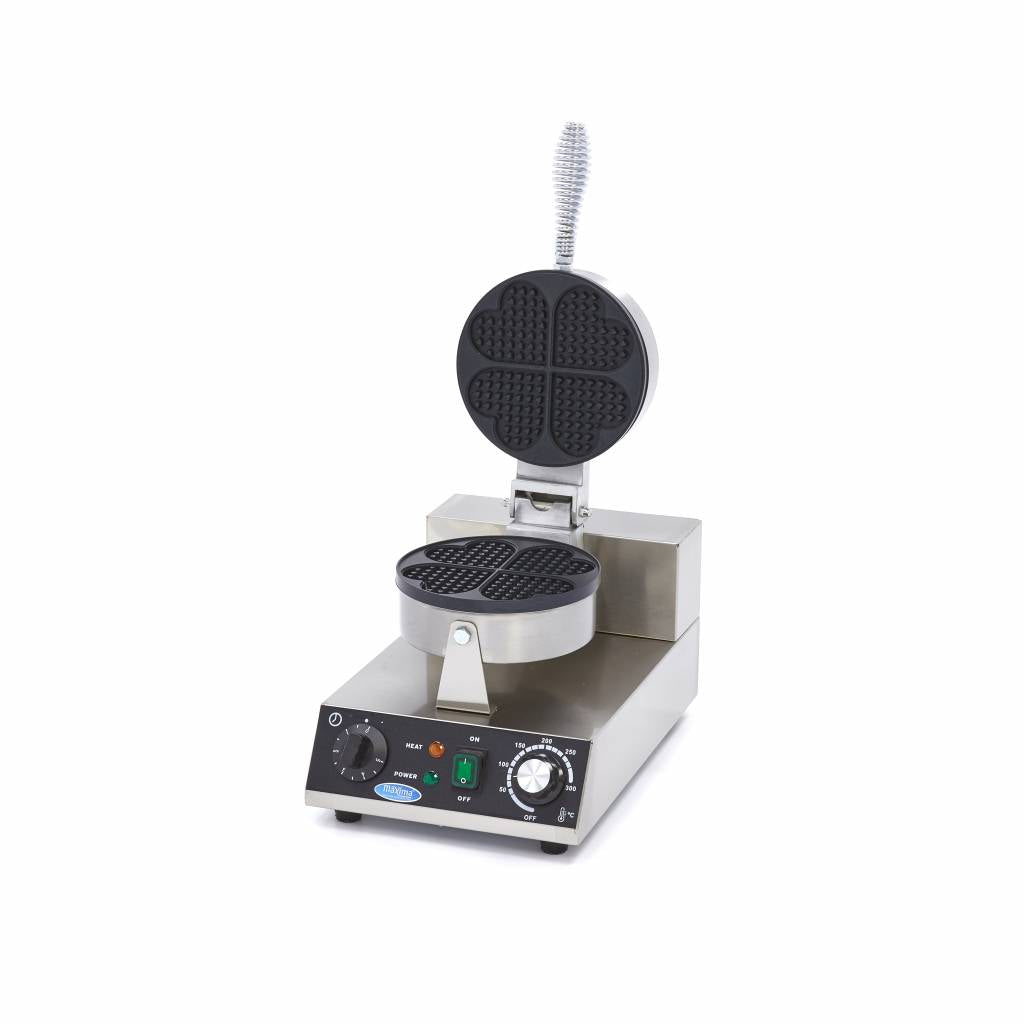 Gaufrier professionnel Maxima avec plaques en forme de cœurs pour 4 gaufres dorées et croustillantes.