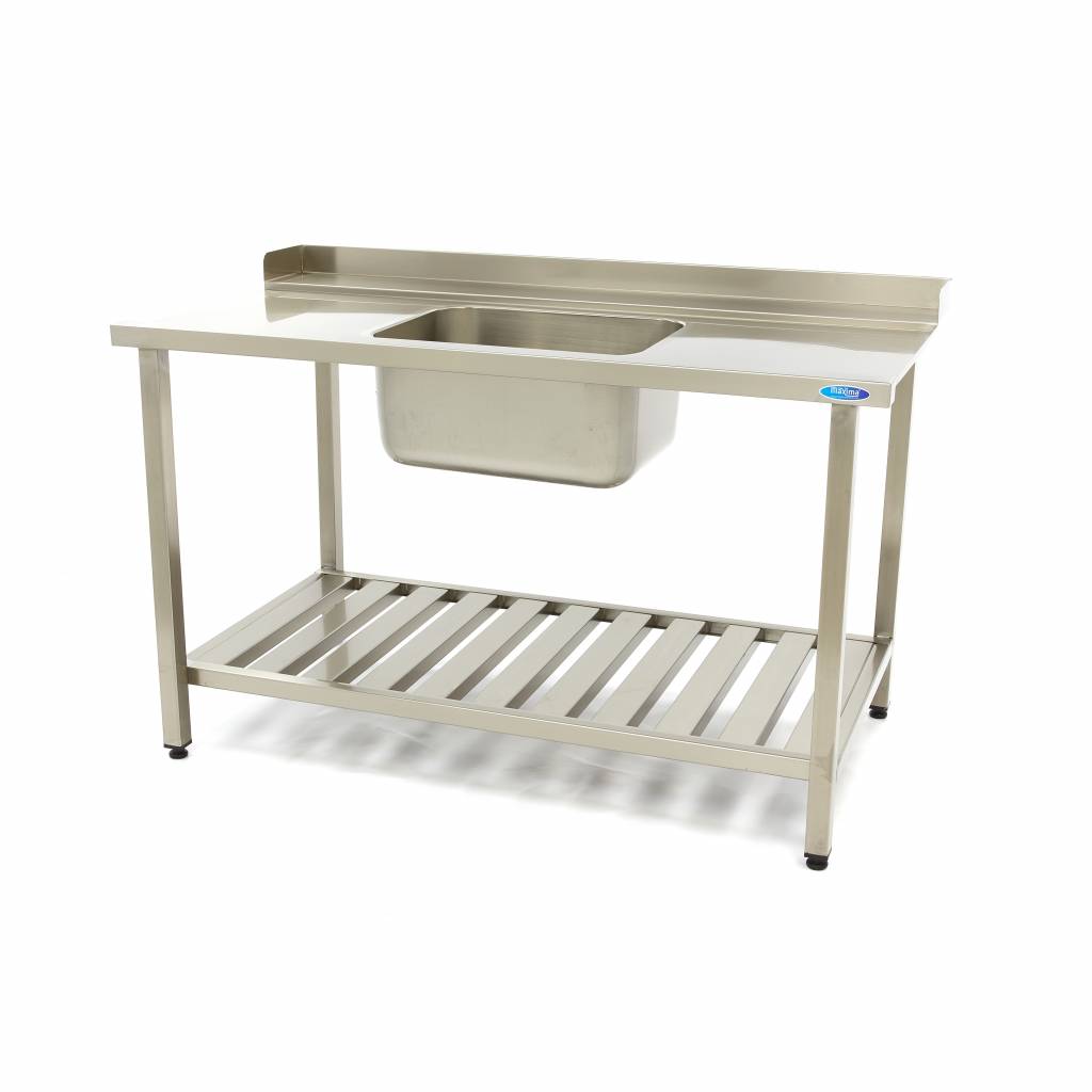 Table lave-vaisselle - 120 x 75 cm - droite - avec évier et dosseret - étagère de rangement incluse