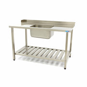Dishwashing Table - 160 x 75 cm - Right - with Sink and Backsplash - incl. Storage Shelf