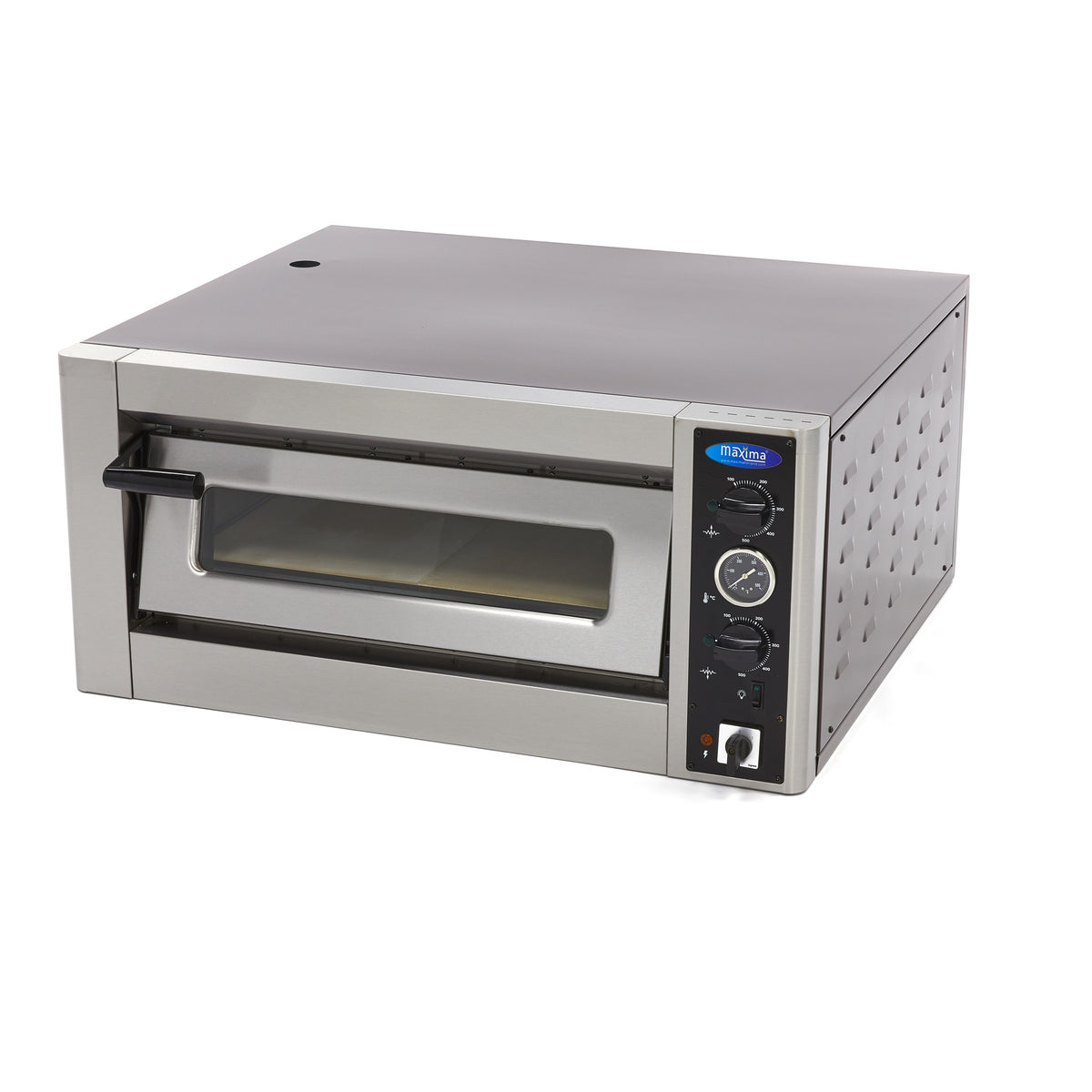 Four à pizza Maxima pour 4 pizzas de 30 cm, surface de cuisson en acier, design moderne et pratique.