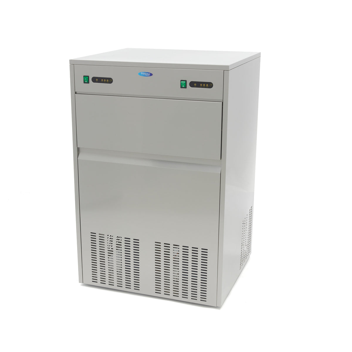 Machine à glaçons Maxima, capacité 100 kg/jour, glaçons creux, refroidissement par air, appareil professionnel pour glace.