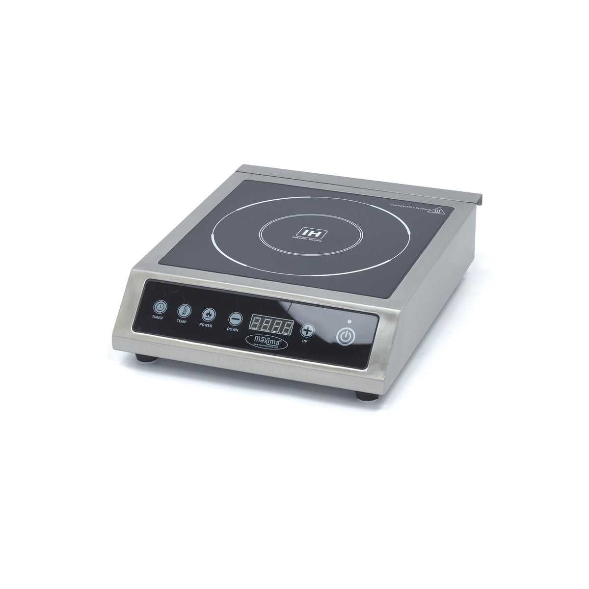 Plaque à induction professionnelle Maxima de 24 cm, puissance 3500W, surface en verre résistante, utilisation en cuisine.