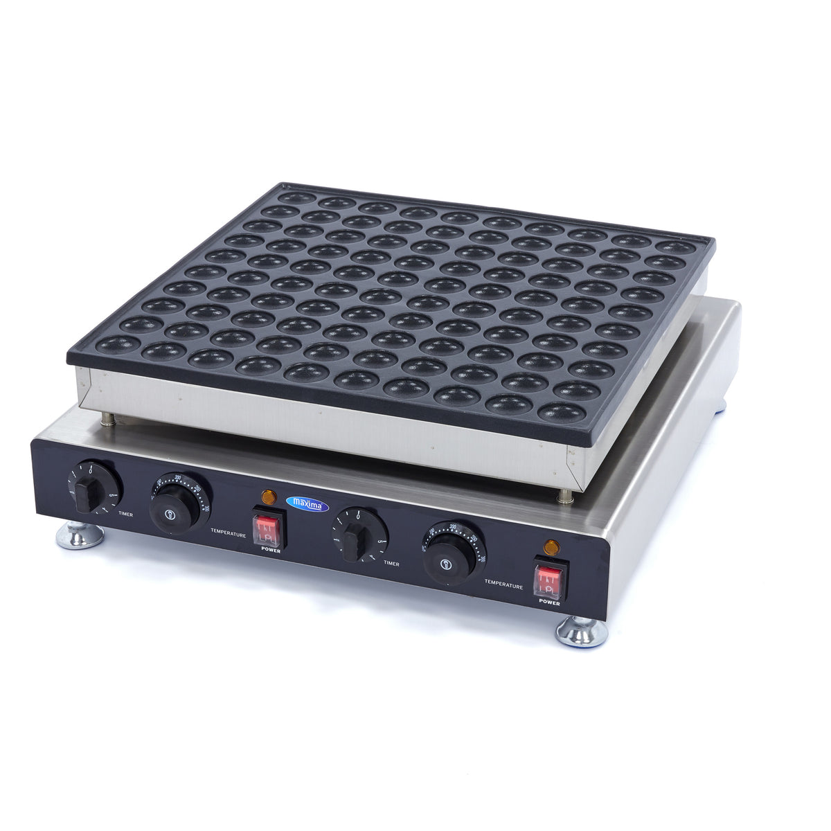 Mini crêpière Maxima pour poffertjes, 100 pièces, Ø4 cm, surface antiadhésive pour préparer des petites crêpes.