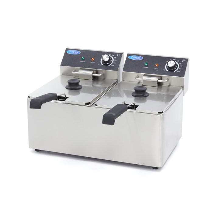 Friteuse Maxima avec 2 paniers de 8 L, capacité jusqu'à 2,8 kg de frites, appareil de cuisson professionnel.