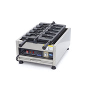 Gaufrier professionnel Maxima avec 5 formes de taiyaki en forme de poisson, rotatif et numérique, pour des desserts innovants.