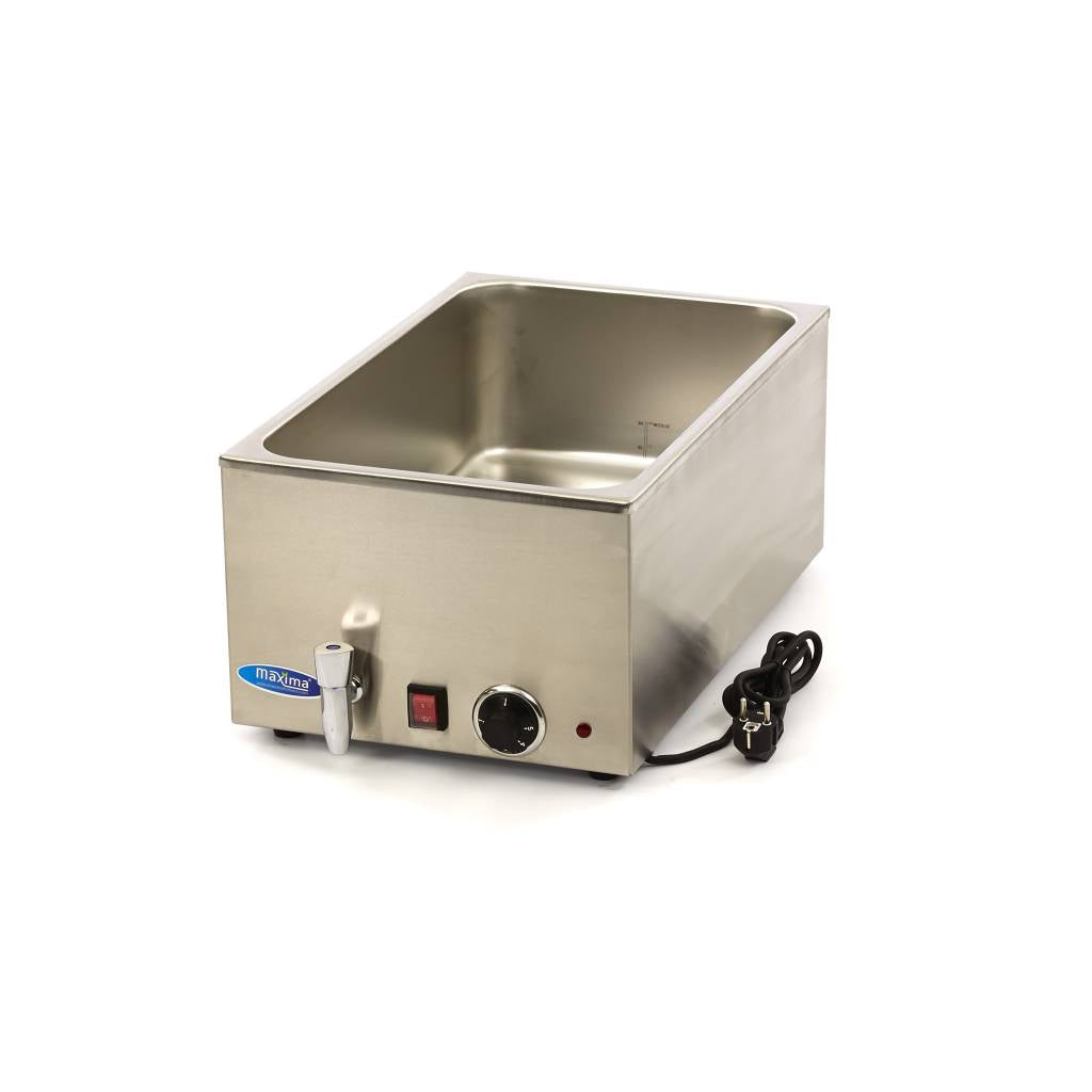 Bain-Marie électrique MAXIMA avec robinet, sans set GN 1/1, affichant un design pratique pour la cuisine professionnelle.