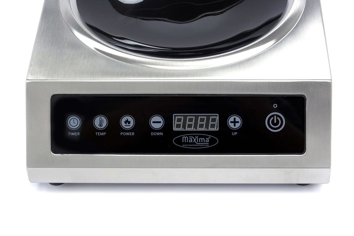 Wok à induction Maxima Ø26 cm avec poignée, puissance 3500W, adapté à la cuisson sur plaque induction.