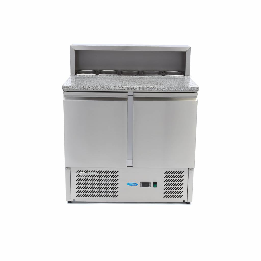 Réfrigérateur pour la préparation des pizzas - 90 cm - 2 portes - s'adapte à 5 x 1/6 GN - incl couvercle en acier inoxydable