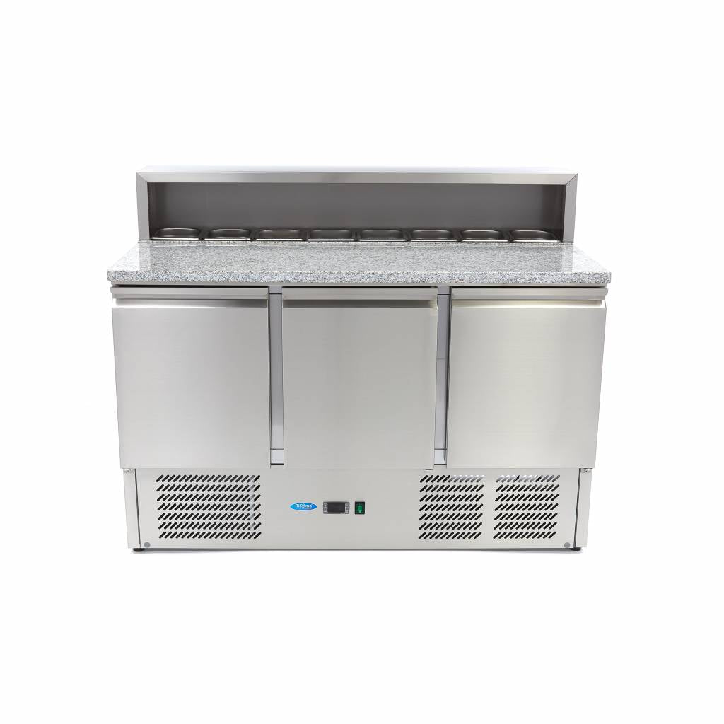 Réfrigérateur pour la préparation des pizzas - 137 cm - 3 portes - s'adapte à 8 x 1/6 GN - incl couvercle en acier inoxydable