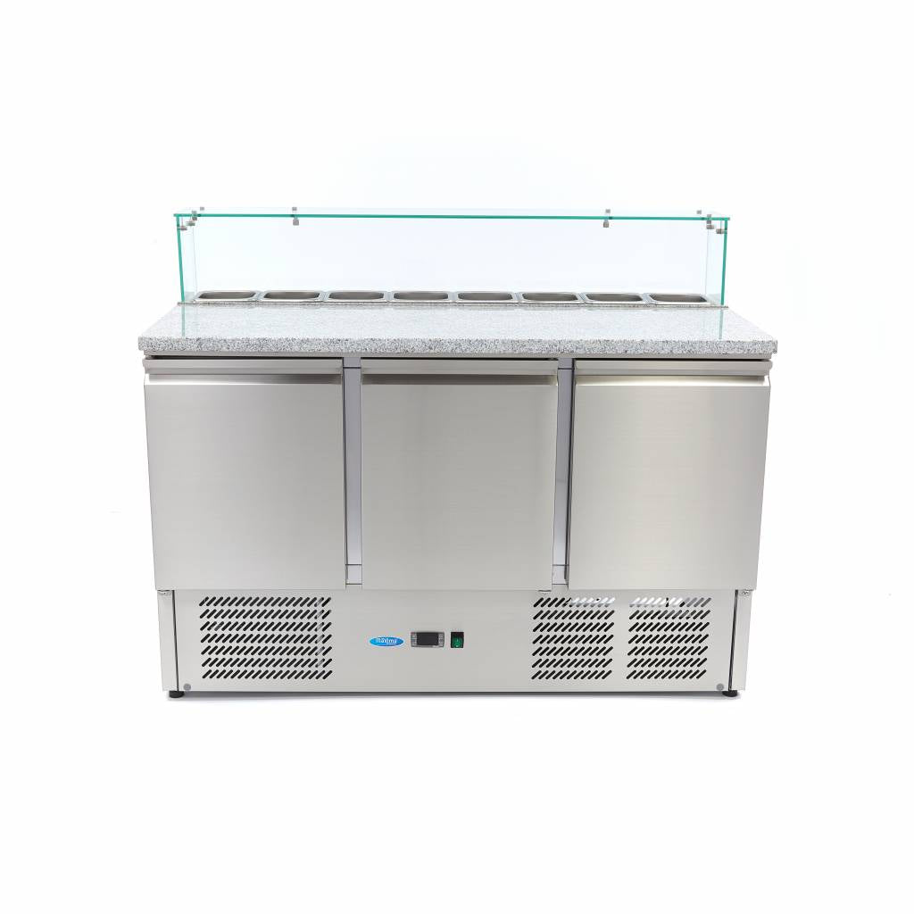 Réfrigérateur pour la préparation des pizzas - 137 cm - 3 portes - s'adapte à 8 x 1/6 GN - incl couvercle en verre