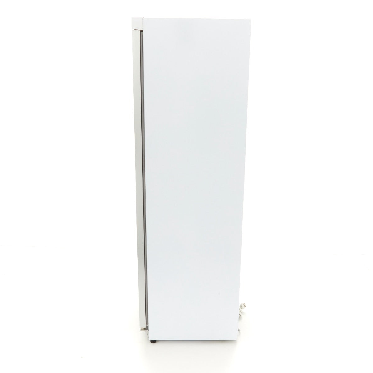 Réfrigérateur Maxima blanc de 400 L avec porte en verre, intérieur visible avec étagères et espace de rangement.