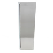 Réfrigérateur Maxima en acier inoxydable de 400 L avec porte en verre, design moderne et espace de stockage spacieux.