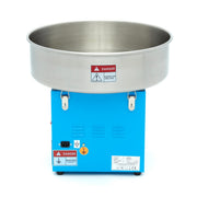 Machine à barbe à papa Maxima, Ø 52cm, bleue, avec bol en acier inoxydable et éléments de contrôle visibles.