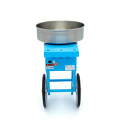 Machine à barbe à papa Maxima bleu avec chariot, diamètre de 52 cm, vue en gros plan.