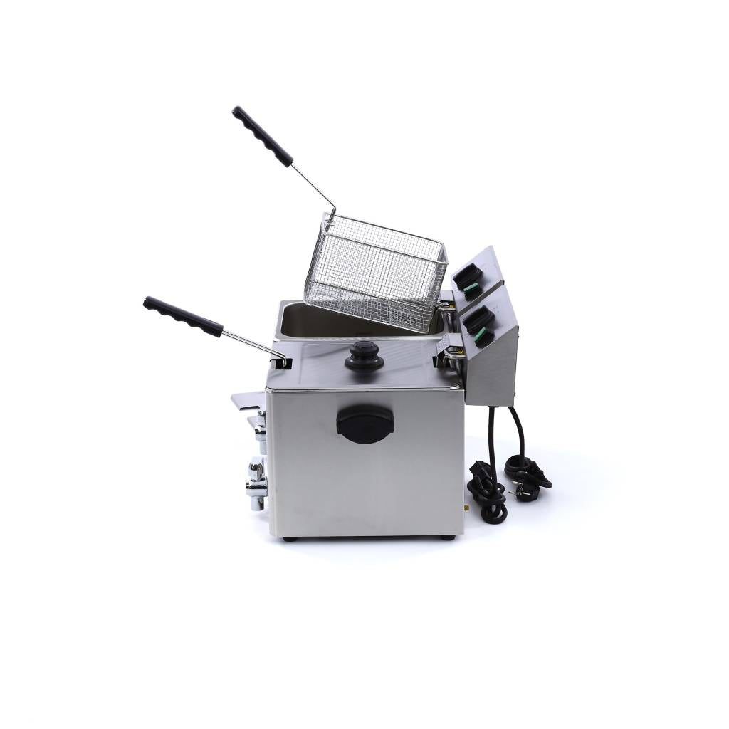 Friteuse - 2 x 8 L - 2 paniers - avec robinet de vidange