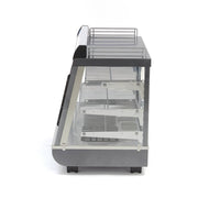 Vitrine chauffante Maxima de 96L avec 3 étagères, dimensions 67,5 cm, conçue pour la présentation de produits chauds.