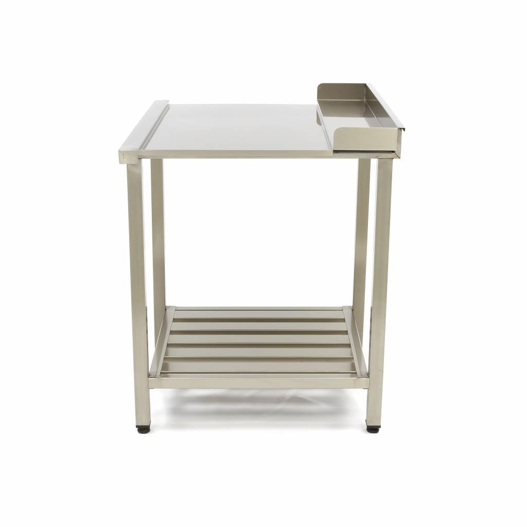 Table lave-vaisselle en inox Maxima, 120x75 cm, droite avec dosseret et étagère de rangement, pratique et durable.