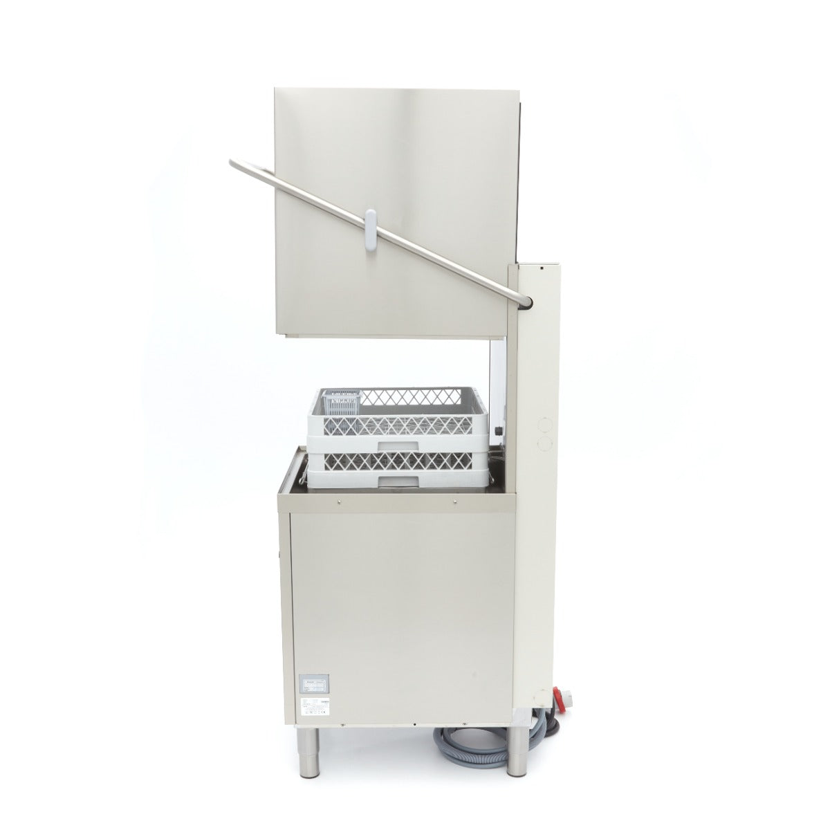 Lave-vaisselle professionnel à capot Maxima 50x50cm avec pompes de vidange, rinçage et savon, alimentation 400V, vue de face