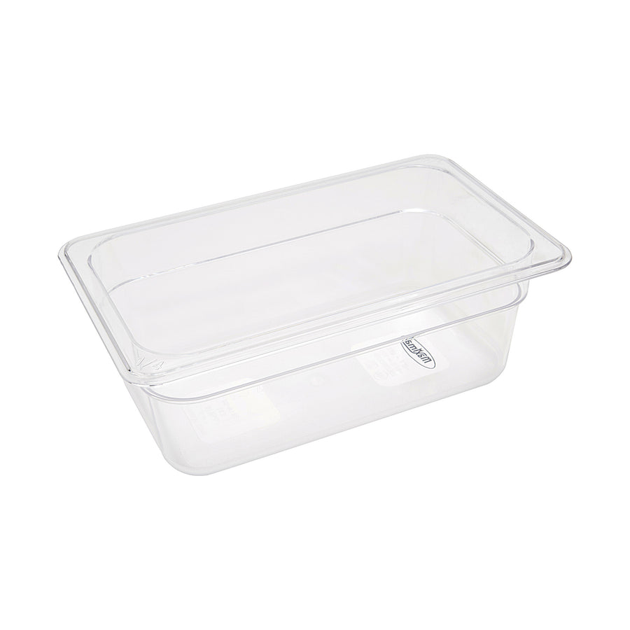 Récipient gastronorm 1/4 GN en polycarbonate de 10 cm de profondeur, par Maxima, idéal pour la cuisine professionnelle.