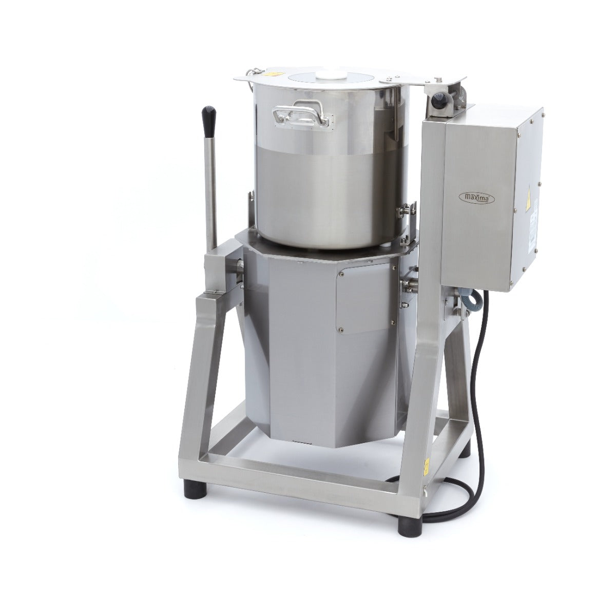 Robot culinaire Maxima de 50 L avec bol en acier inoxydable et boutons de commande, utilisé pour la préparation des aliments.
