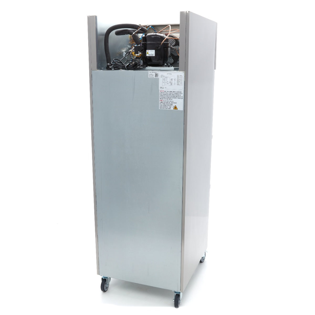 Réfrigérateur en acier inoxydable Maxima avec porte en verre et 3 étagères réglables, capacité de 600 L.