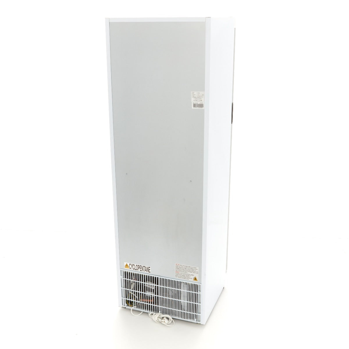 Réfrigérateur Maxima blanc de 400 L avec porte en verre, intérieur visible, moderne et spacieux pour la cuisine.