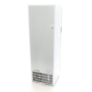 Réfrigérateur Maxima blanc de 400 L avec porte en verre, intérieur visible, moderne et spacieux pour la cuisine.