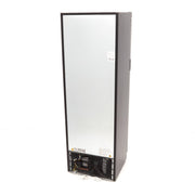 Réfrigérateur Maxima noir de 400 L avec porte en verre, intérieur visible, pour stockage alimentaire moderne.