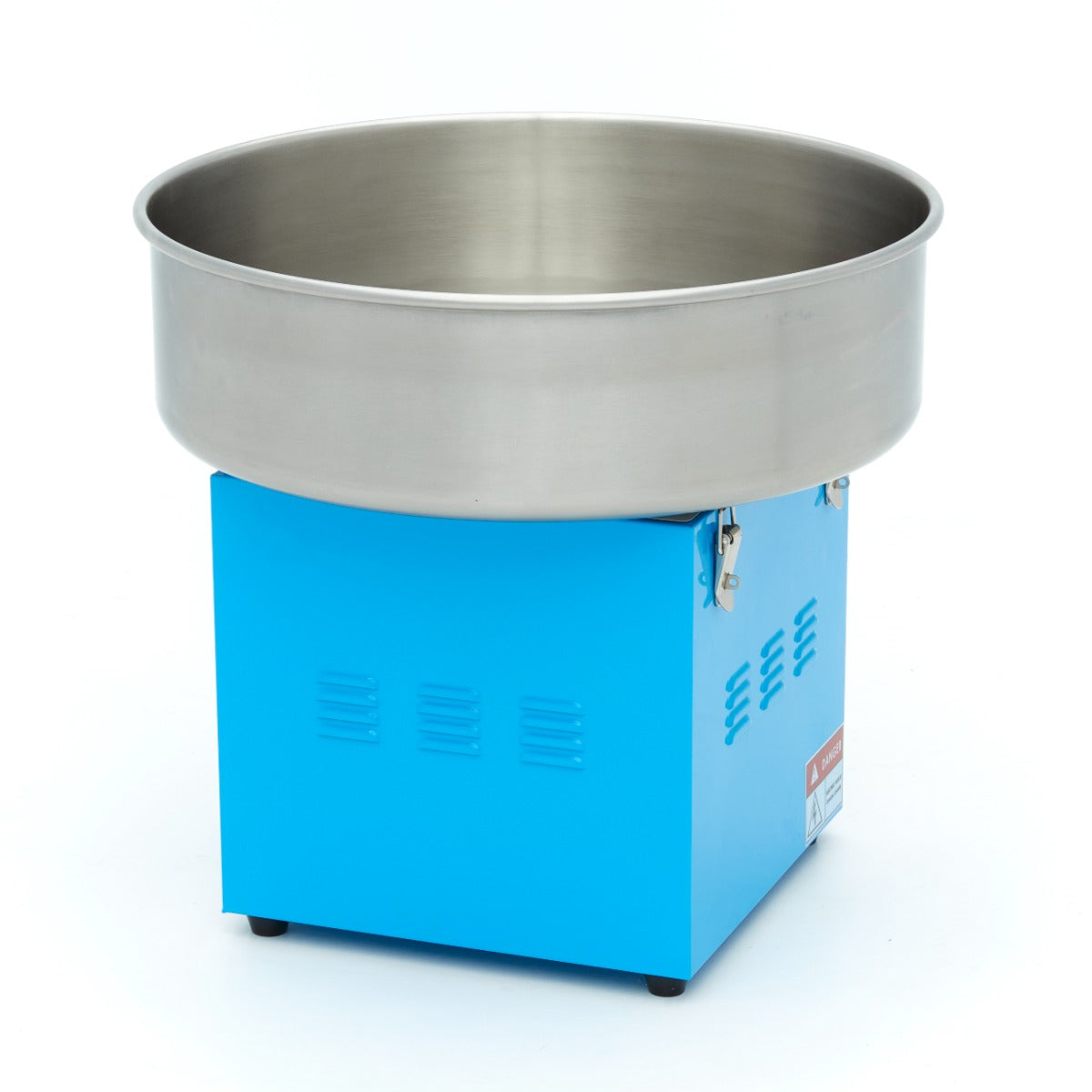 Machine à barbe à papa Maxima, diamètre de 52cm, en bleu, avec bol en acier inoxydable et panneau de contrôle visible.